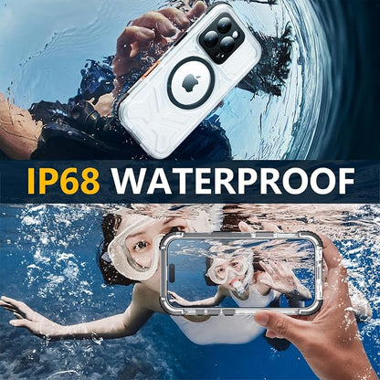 Red2Fire for iPhone 16 Pro Case Waterproof, [Built-in Screen Protector & Camera Protector][Compatible with MagSafe][Full Body Shockproof][IP68 Waterproof][Dustproof] Phone Case 6.3" Black