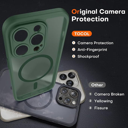 TOCOL for Phone 15 Pro Max Case, Compatible with Magsafe Charger, Full Camera Protection, Drop Protection, Translucent Matte Phone Case for iPhone 15 Pro Max 6.7 inch (Alpine Green)