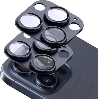 2-Pack Shatterproof Camera Lens Protector for iPhone 15 Pro/15 Pro Max |AR Tempered Glass Strong Adsorption Metal Camera Cover Screen(Inky blue)