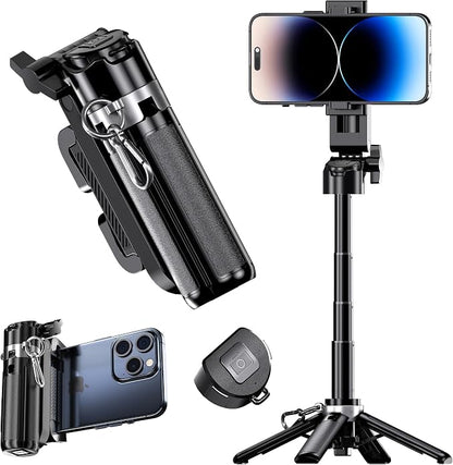 Mini Selfie Stick Tripod Stand for iPhone ，6-Section Adjustable Height Extension (12-42cm)，10 Meter Remote One Click Control ，Suitable for Travel/Live Streaming/Outdoor Multiple Scenes