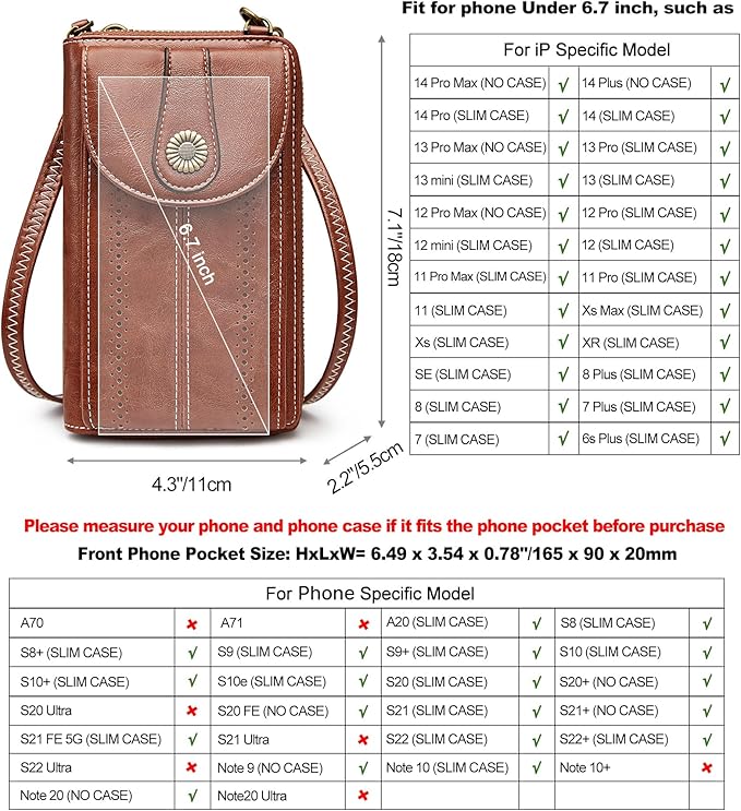 S-ZONE Women RFID Blocking Crossbody Cell Phone Purse Small Faux Leather Wallet Purse