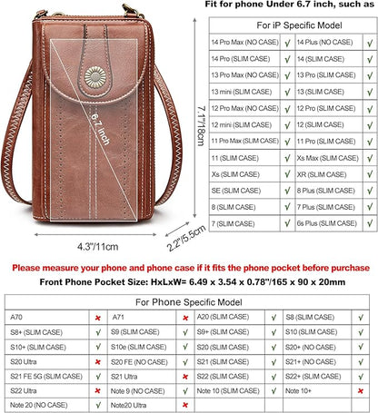 S-ZONE Women RFID Blocking Crossbody Cell Phone Purse Small Faux Leather Wallet Purse