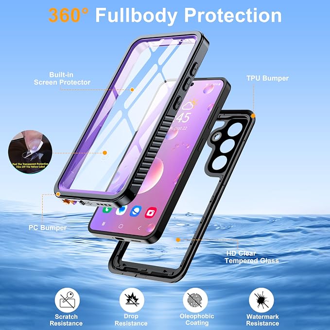 for Samsung Galaxy S25 Plus Case, IP68 Waterproof with Built-in Screen&Lens Protector [14FT Military Shockproof] Full Body Heavy Duty Protective Phone Case for S25 Plus 5G, Purple