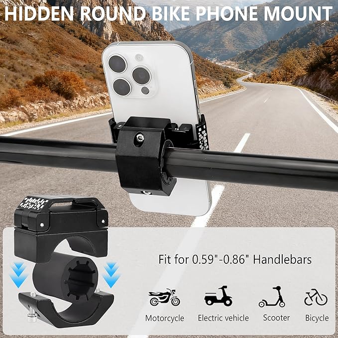 Bike Phone Holder, Motorcycle Phone Mount, Aluminum Alloy Bicycle Handlebar Cell Phone Stand, 360°Rotate Ebike Scooter Phone Clamp Clip, Suitable for 4.5-7.0" Smartphones (Black)