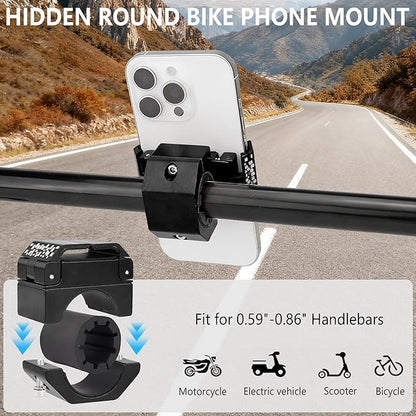 Bike Phone Holder, Motorcycle Phone Mount, Aluminum Alloy Bicycle Handlebar Cell Phone Stand, 360°Rotate Ebike Scooter Phone Clamp Clip, Suitable for 4.5-7.0" Smartphones (Black)