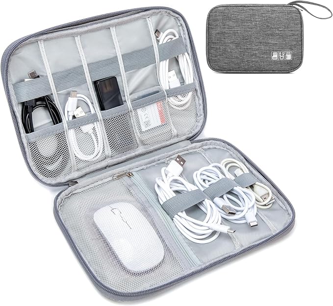 Cord Organizer Travel Case, Cable Organizer Bag for Chargers, USB Cables, Power Bank & Electronics Accessories, Portable Tech Organizer Pouch with Mesh Pockets, Water Resistant Travel Gear Bag