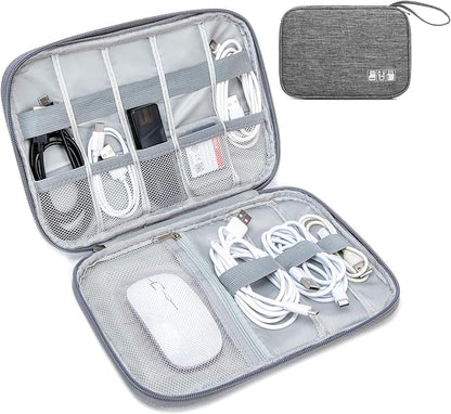 Cord Organizer Travel Case, Cable Organizer Bag for Chargers, USB Cables, Power Bank & Electronics Accessories, Portable Tech Organizer Pouch with Mesh Pockets, Water Resistant Travel Gear Bag