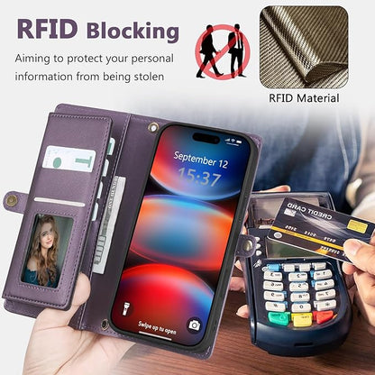 Wallet Case for iPhone 17 Pro Max with Card Holder/Crossbody Wallet/Strap,[RFID Blocking][Magnetic] PU Leather Phone Case for iPhone 17 Pro Max,6.9 in,Purple