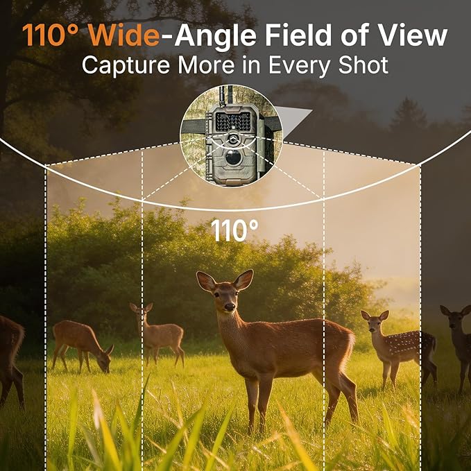 GardePro E6 WiFi Trail Camera (Non-Cellular), 64MP Photos, 1296P HD Video, App Control with Live View, 110° Wide-Angle, No-Glow Night Vision, Motion Activated