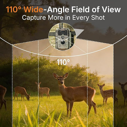 GardePro E6 WiFi Trail Camera (Non-Cellular), 64MP Photos, 1296P HD Video, App Control with Live View, 110° Wide-Angle, No-Glow Night Vision, Motion Activated