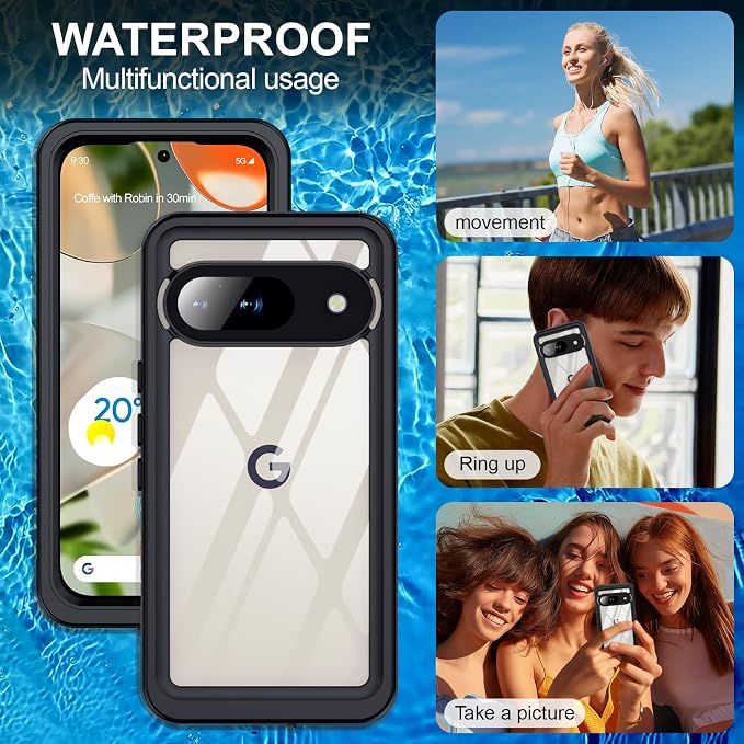 GOLDJU for Google Pixel 9 Case, [IP68 Waterproof] Case [Dustproof] with [Built-in Screen Protector], [10FT Military Fully Body Shockproof] Phone Case for Google Pixel 9(2024)-Black