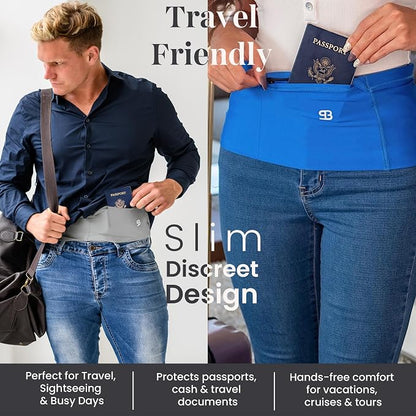 StashBandz Running Belt for Women & Men – No-Bounce Fanny Pack with 4 Secure Pockets & Zipper for Phone, Money & Essentials – Flip Belt Style Design for Running, Travel & Everyday Use
