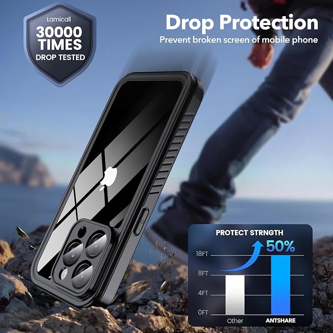 ANTSHARE for iPhone 14 Pro Case, with [Built-in Privacy Screen Protector] [IP 68 Waterproof], Anti-Peeping Adsorption Full Body Double Protective Case for iPhone 14 Pro, Black