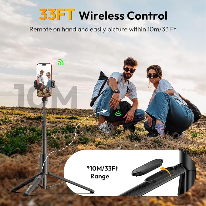 ULANZI Phone Tripod, SK27 61" Extendable Selfie Stick for iPhone, 2 in 1 Adjustable Tripod with Bluetooth Remote Cold Shoe Mount, Portable Phone Stand Lightweight for Travel Photo Video Stream Vlog