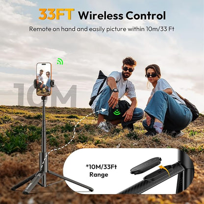 ULANZI Phone Tripod, SK27 61" Extendable Selfie Stick for iPhone, 2 in 1 Adjustable Tripod with Bluetooth Remote Cold Shoe Mount, Portable Phone Stand Lightweight for Travel Photo Video Stream Vlog