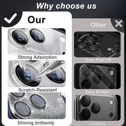 surundo for iPhone 17 Pro Camera Protector, Bling Glitter Camera Cover Design Flowing Liquid Quicksand, [Not Easy to Fall] [Strong Adsorption] 9H Tempered Glass Lens Cover Stylish Accessories