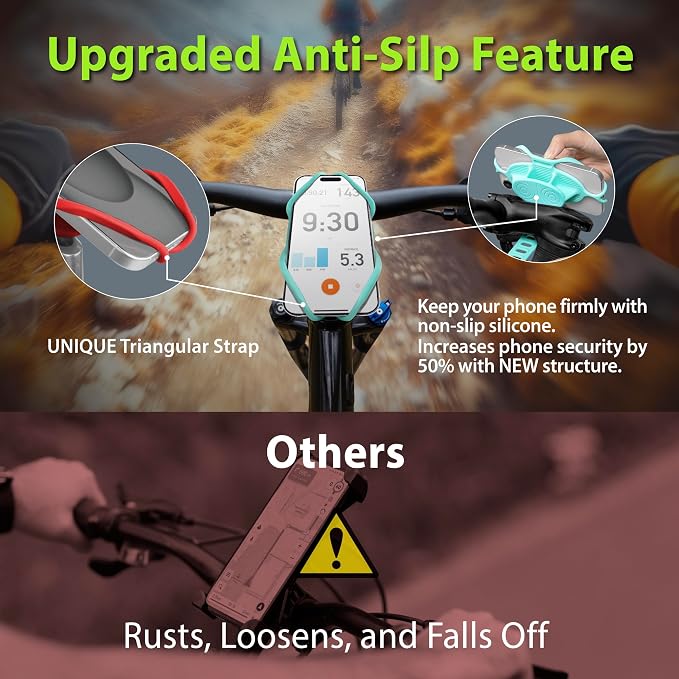 Bone Bike Tie 5 Pro, Bike Phone Mount for Stem, Scratch-Free Silicone Holder with Anti-Slip & Shock-Absorbing Design, Universal Cycling Phone Holder Compatible with Most Smartphones (Black - Stem)