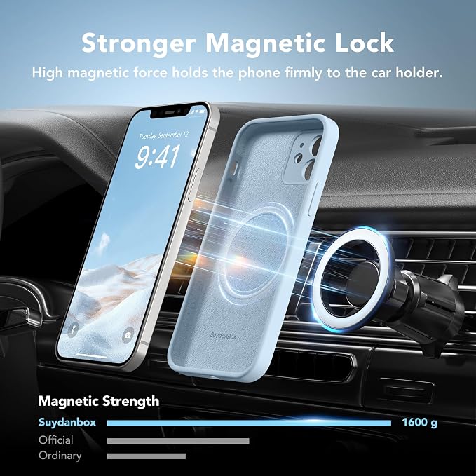 Magnetic for iPhone 12 Case, Compatible with MagSafe, [Full Camera Protection][Screen Protector] Silicone Shockproof Protective Phone Case for iPhone 12 6.1", Light Blue