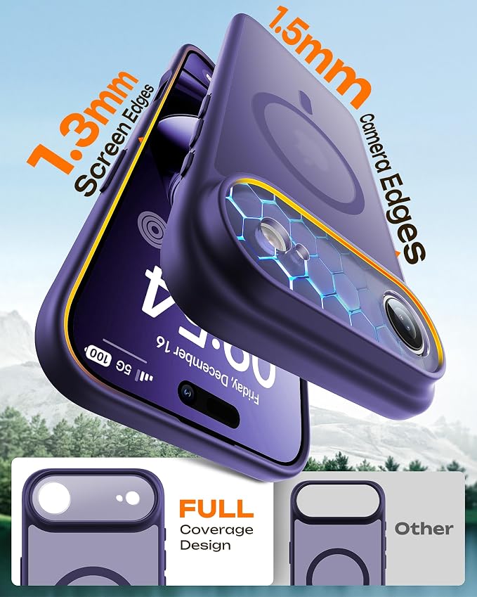 TOCOL for iPhone Air Case, Compatible with Magsafe Charger, Full Camera Protection, Drop Protection, Translucent Matte Phone Case for iPhone 17 Air 6.5 inch (Midnight Purple)