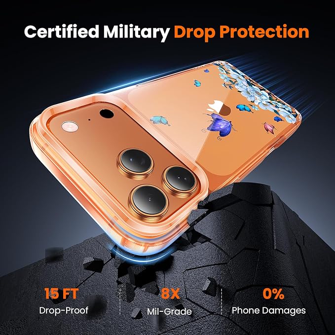 3 in 1 for iPhone 17 Pro Case Clear Printed Design | Yellowing-Resistant Acrylic Back, Screen Protector *1 & Camera Lens Protector*1, Military-Grade Protection