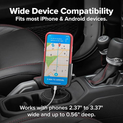 WeatherTech CupFone, Universal Cup Holder Phone Mount for Cars – Adjustable & Secure Fit with Open Access for Charging – Compatible with iPhone, Android - Plastic Knobs, Black