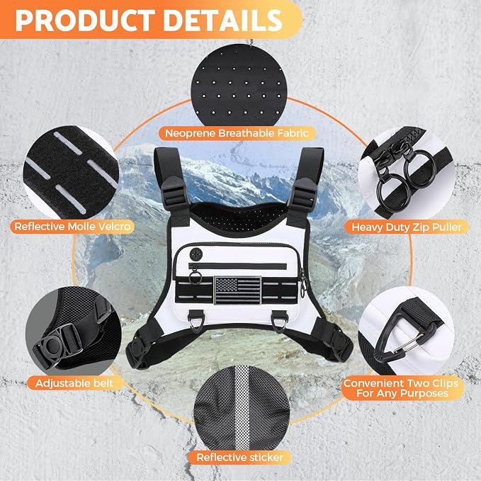 Muserise Sports Chest Bag For Men Women, Water Resistant Lightweight Front Chest Pack, Running Vest Bag With Built-In Phone Holder & Extra Storage For Workouts, Running, Cycling (White)