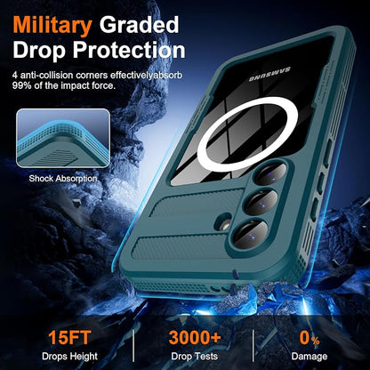 GOLDJU for Samsung Galaxy S26 Case Waterproof, Galaxy S26 Case with Built-in Screen & Lens Protector, Shockproof Full Body Protection Phone Case, Compatible with MagSafe/Wireless Charging, Blue