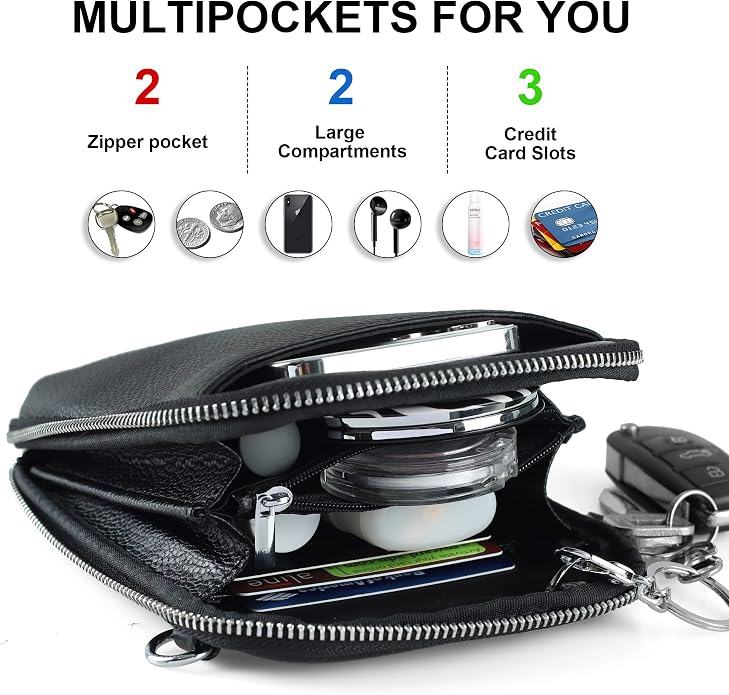 befen Genuine Leather Crossbody Cell Phone Purse for Women, Small Zip Around RFID Blocking Crossbody Wallet Bags