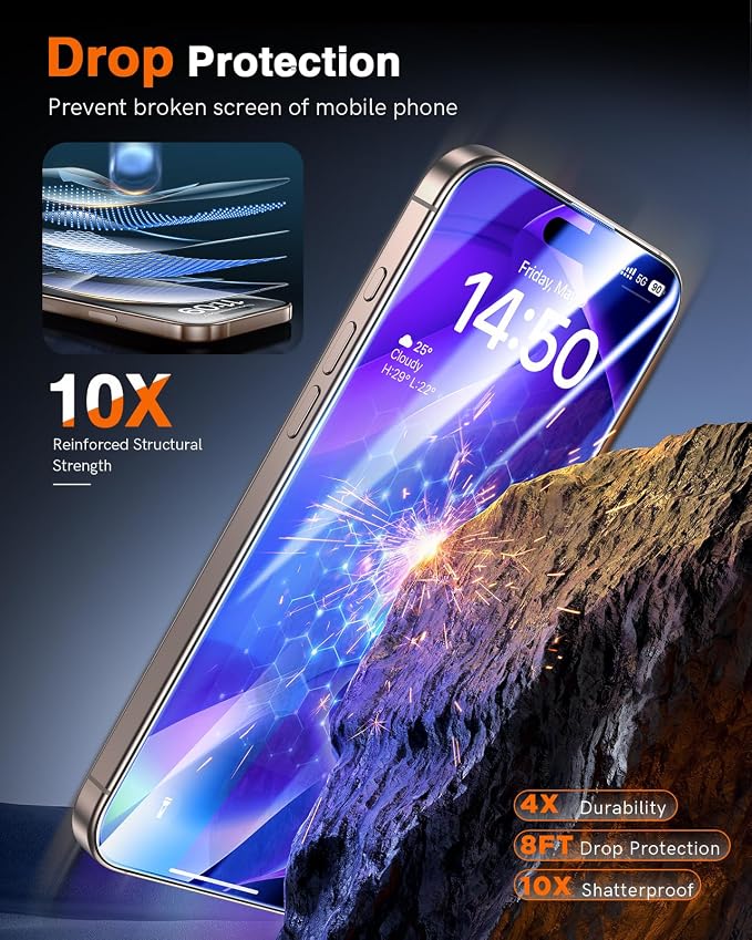 LK 3 Pack for iPhone 15 Pro Max Screen Protector Tempered Glass [One-Pull Install] [Auto-Dusting 0 Bubble] Military Grade Shatterproof, Full Coverage Top 9H Screen Protector for 15 Pro Max, HD Ultra