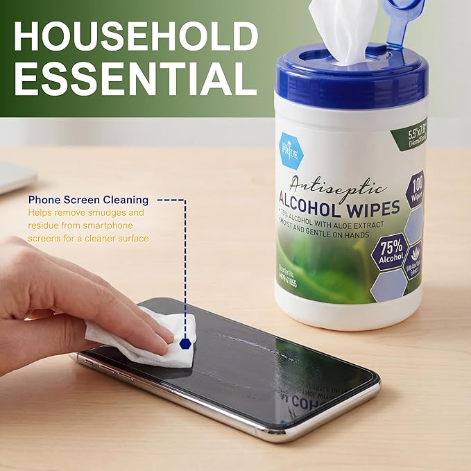 MED PRIDE Alcohol Based Disinfectant Wipes, 100 Pack, with Aloe Vera, Wipes with Alcohol for Cleaning, 5.5in X 7.8in