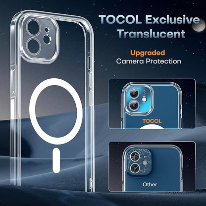 TOCOL Magnetic for iPhone 12 Case Clear, Upgraded Full Camera Protection, Compatible with Magsafe, Drop Protection, Phone Cover for iPhone 12 6.1 inch (Clear)