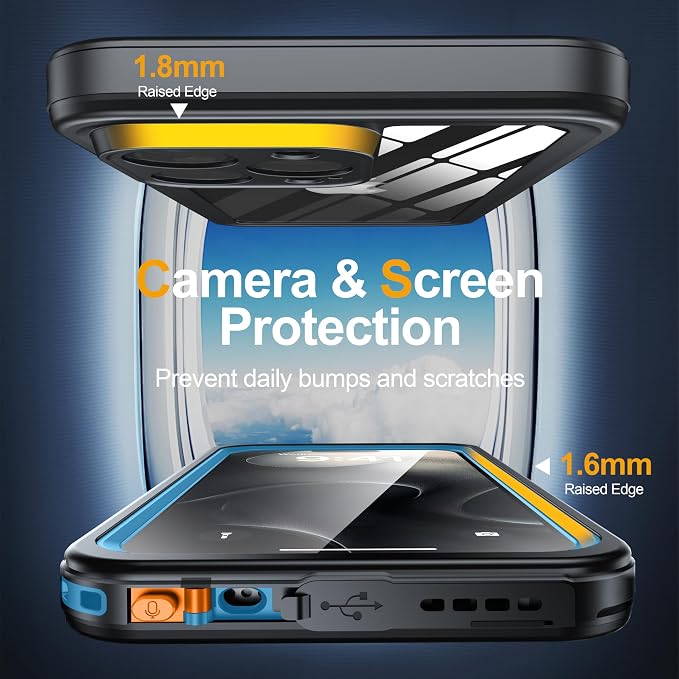 for iPhone 16 Pro Max Case Waterproof, Built-in Privacy Screen & HD Screen Double Front Frame [IP68 Underwater] Shockproof Dustproof Full Body Protection iPhone 16 Pro Max Phone Case Blue