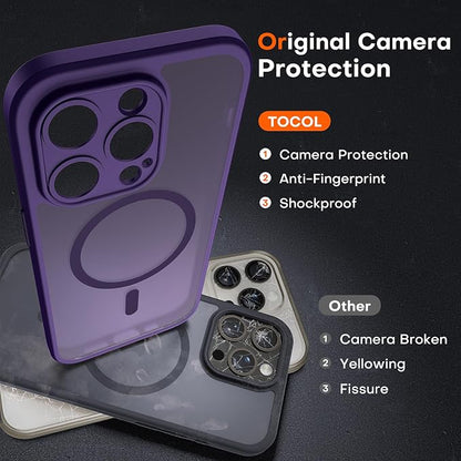 TOCOL for Phone 13 Pro Case, Compatible with Magsafe Charger, Full Camera Protection, Drop Protection, Translucent Matte Phone Case for iPhone 13 Pro 6.1 inch (Midnight Purple)