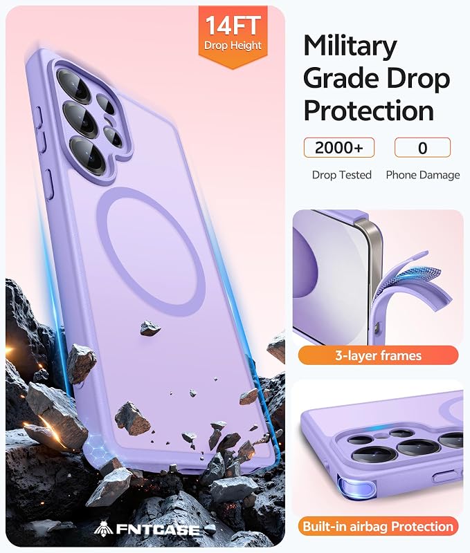 FNTCASE for Samsung Galaxy S25 Ultra Case, Compatible with Magsafe | Screen Protector, Full Camera Protection, Translucent Matte, 14FT Military Grade Drop Proof, Protective Phone Cover