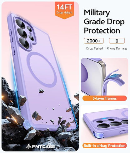 FNTCASE for Samsung Galaxy S25 Ultra Case, Compatible with Magsafe | Screen Protector, Full Camera Protection, Translucent Matte, 14FT Military Grade Drop Proof, Protective Phone Cover