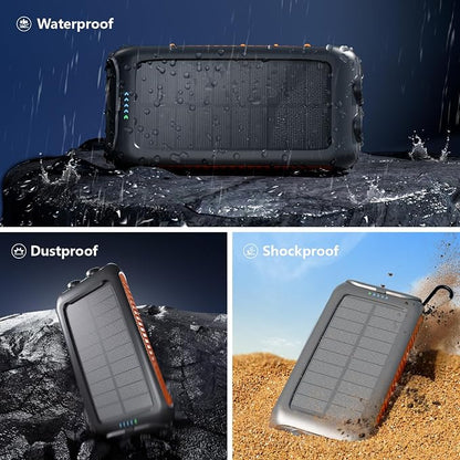 Solar Charger Power Bank 49800mAh, Portable Solar Phone Charger with 2 USB-A & USB-C Ports, 15W Fast Charging for iPhone, Samsung and More, Dual Flashlightfor Camping, Travel & Emergency Backup