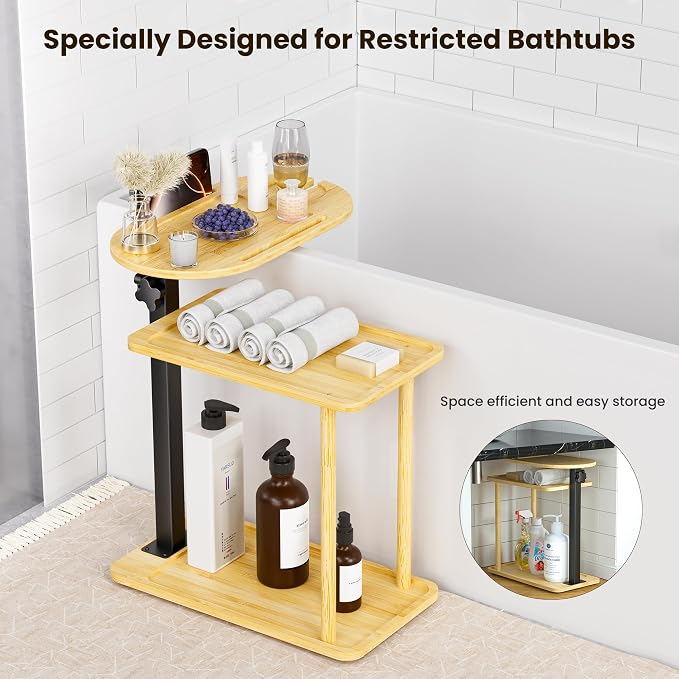 Bathtub Tray Table, Freestanding Bath Side Table Tub Tray Caddy, 3 Layer Bamboo Bath Board Shelf, Bathtub & Bathroom Accessories, New Home Gift for Mom, Housewarming, Anniversary, Wedding
