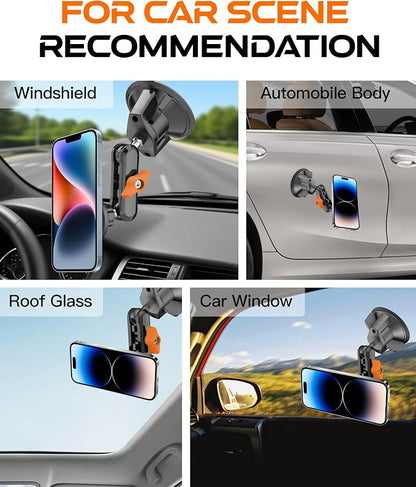 chubbycable ChubbyGrip Magnetic Dash Mount Vacuum Magnetic Phone Holder for Your Car 360° Adjustable Suction Cup Car Phone Mount for Windshield Dashboard, Magnetic Phone Holder, Orange