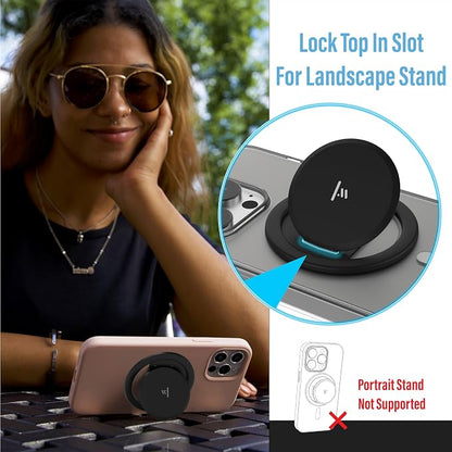 Tango Ultra Thin Grip for MagSafe: One Hand Open, Stand, 10x Expandable, Space Grade Steel, Removable for Wireless Charging. Half The Thickness, Twice The Fidget - Black