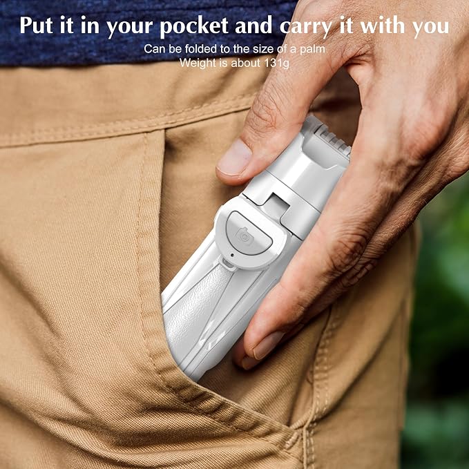 Mini Selfie Stick Tripod, 41.5cm Extendable Grip Phone Tripod with Detachable Remote Pocket Size, 4-in-1 Mini Phone Grip, 10m Wireless Shutter, Vlog Livestreaming Photography （White）