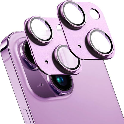 2 Pack Camera Lens Protector for iPhone 14/14 Plus,Metal AR Tempered Glass Rear Camera Screen Cover,Anti-Scratch,Strong Adsorption,Case Friendly, Easy to Install-Purple