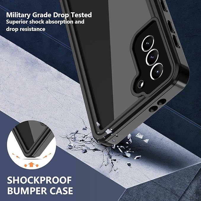 Oterkin for Samsung Galaxy S21 Waterproof Case with Built-in Screen Protector Dustproof Shockproof 360 Full Body Underwater Case for Samsung S21 5G 6.2inch (2021) Black