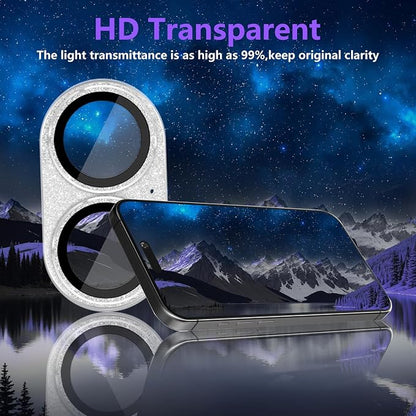 Camera Lens Protector for iPhone 17, Bling Glitter Camera Cover with 9H Tempered Glass Metal Ring, Anti-Scratch Lens Protector for iPhone 17 (Glitter - Silver)