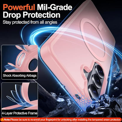 MOZOTER for Samsung Galaxy S26 Plus Case with Magnetic,[Compatible with MagSafe][12Ft Military Dropproof][2*Screen Protector] Translucent Anti-Slip Back Slim Shockproof Case for S26 Plus-Pink