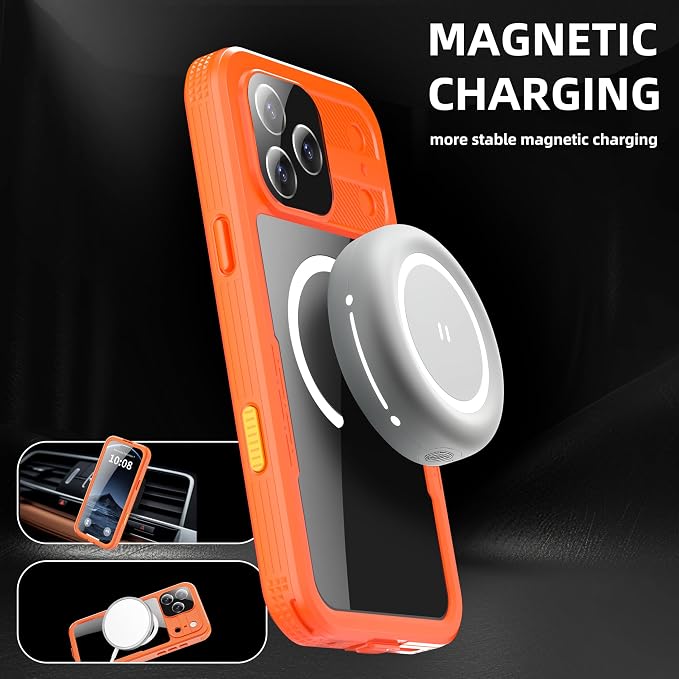 Guppy for iPhone 17 Pro Max Magnetic Waterproof Case, Built-in Screen Protector [IP68 Waterproof][14FT Military Drop proof]360° Full Body Protection Dustproof Shockproof Heavy Duty Rugged Case, Orenge