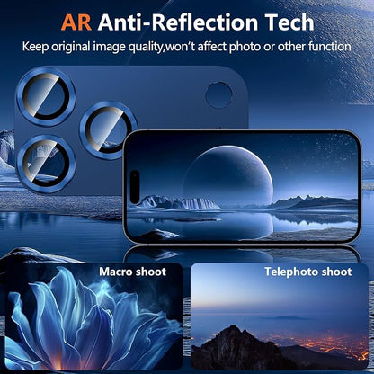 for iPhone 17 Pro Camera Lens Protector, [Military Grade Shatterproof] [Strong Adsorption] [Case Friendly] Full Coverage Metal Aluminum Alloy 9H Tempered Glass Camera Screen Cover, Blue