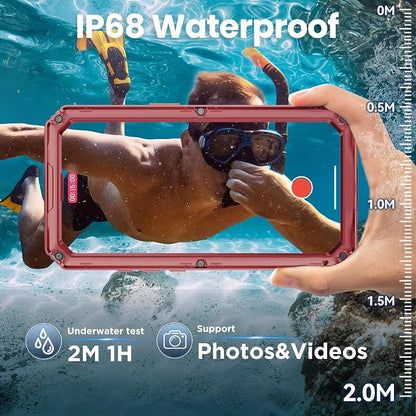 Mitywah Waterproof Case for iPhone Air, Military Grade Rugged Metal Case with Built-in Screen Protector, Heavy Duty Full Body Shockproof Protective Cover for 17 Air 6.5 inch, Red