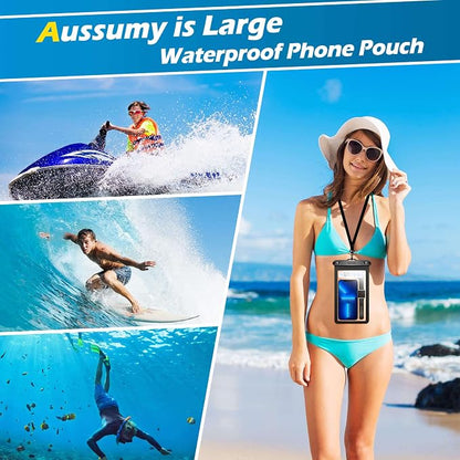 XL Large Waterproof Cell Phone Pouch - 2 Pack Underwater Clear Phone Holder Protector - Universal Water Proof Dry Bag Case with Neck Lanyard for iPhone, Samsung Galaxy, Beach, Swimming Pool
