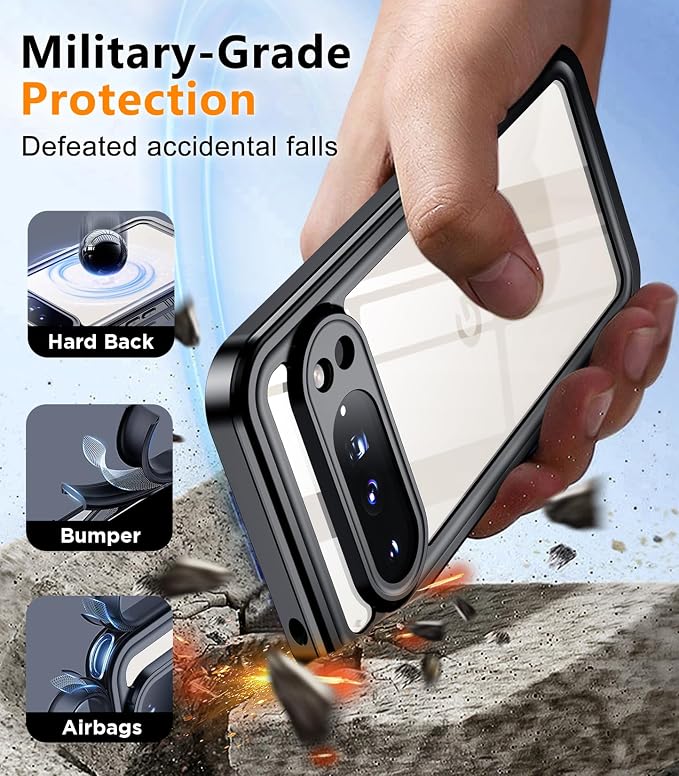 Temdan for Google Pixel 10 Pro Case Waterproof,Built-in Lens & Screen Protector[Full Body Shockproof][Military Dropproof][Dustproof][IP68 Underwater]Protective Cover for Pixel 10 Pro 6.3”-Black/Clear