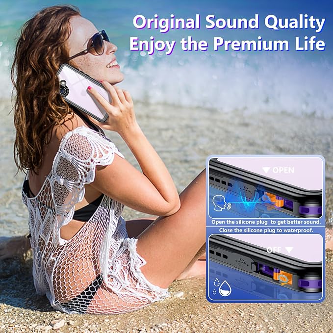 Temdan Compatible with iPhone 17 Case,Waterproof Built-in Screen & Camera Protector IP68 Underwater Full Body 17FT Military Dropproof Shockproof Phone Case 6.3"-Purple/Clear